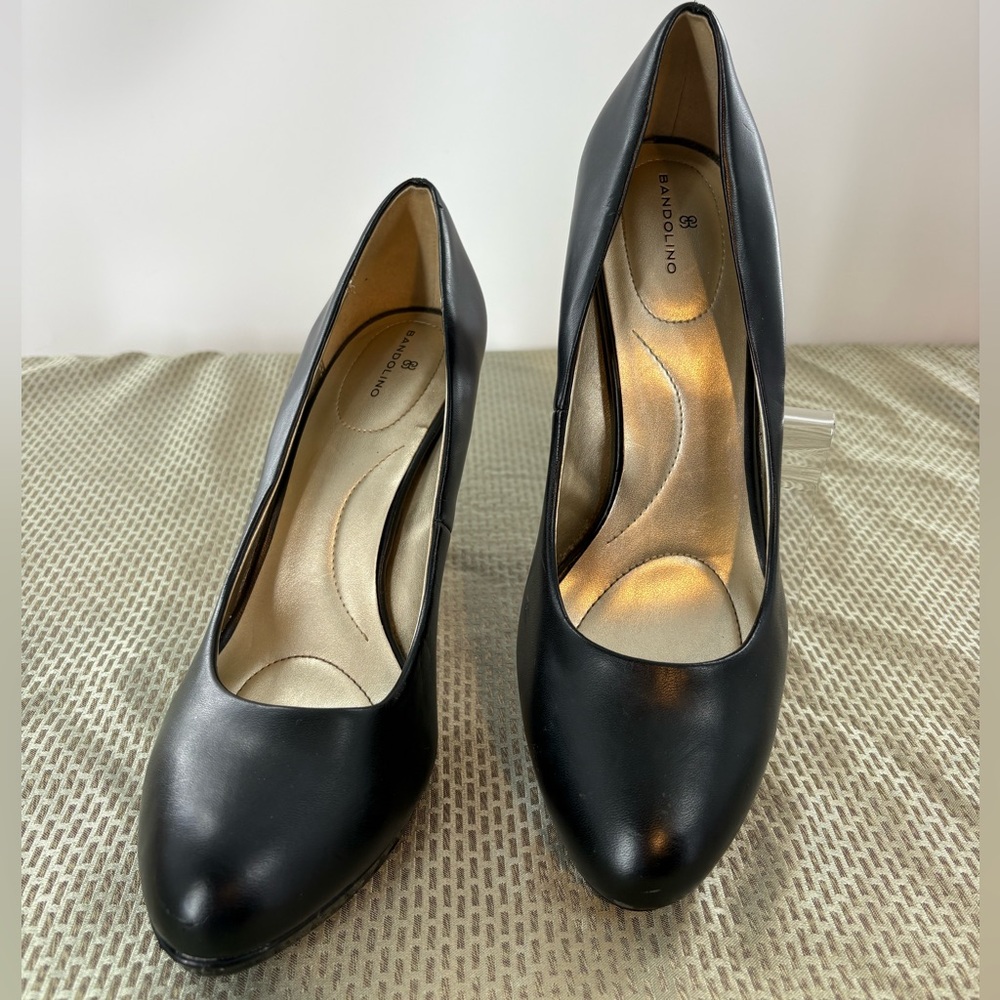 Bandolino Women’s Classic Black Leather Pumps Rounded Toe 4” Stiletto Heel Sz 11